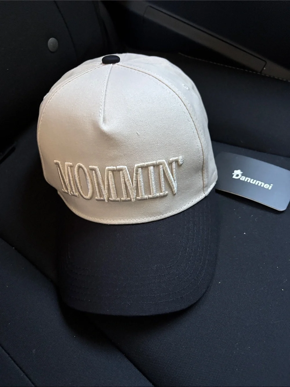 Mommin' Embroidered Two-Tone Baseball Cap - Beige & Black